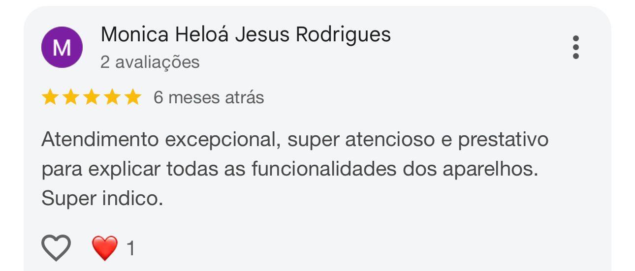 Avaliação de Monica Heloá Jesus Rodrigues no Google: atendimento excepcional, atencioso e prestativo.